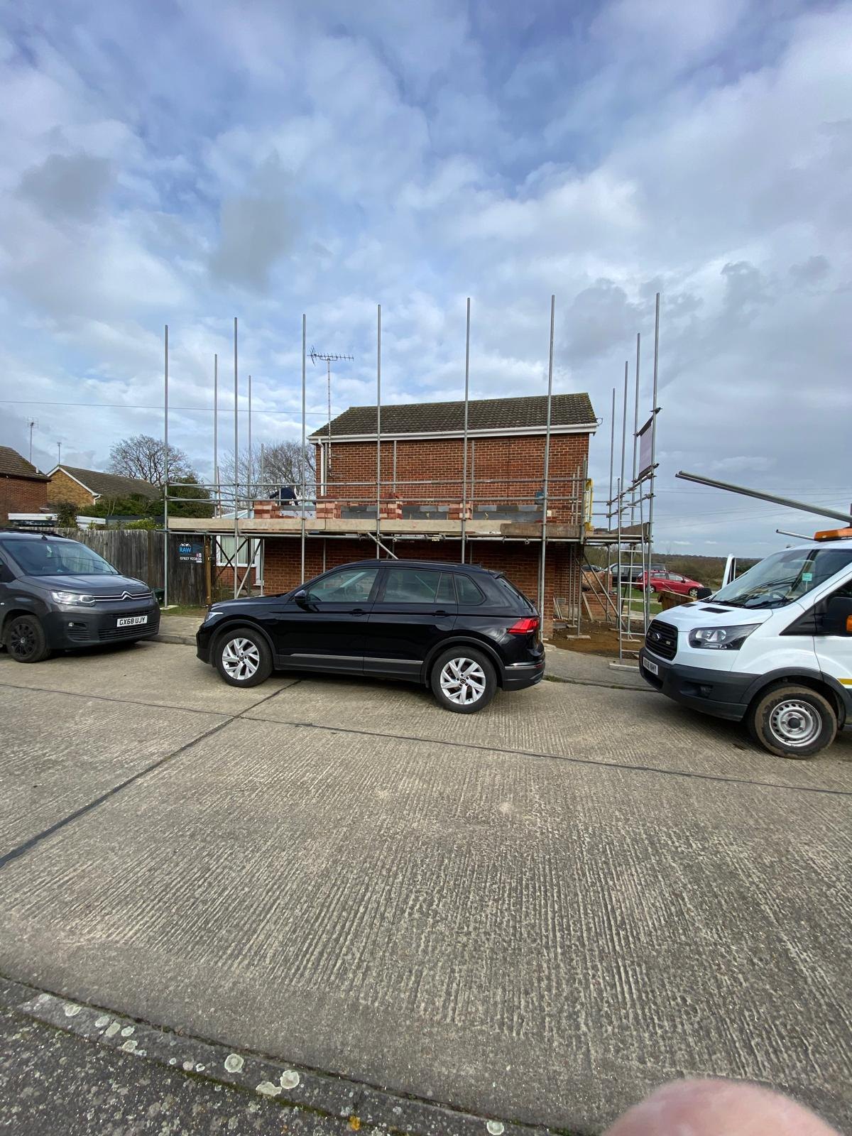 Scaffolding for a brick construction project